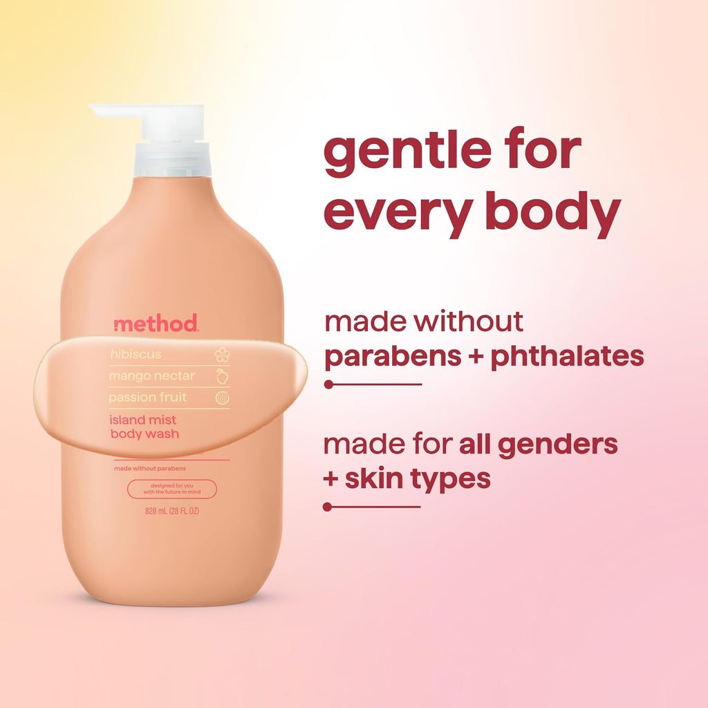 Method Body Wash, Island Mist-Leaves Skin Feeling Soft & Moisturized, Made without Parabens, Notes of Hibiscus, Mango Nectar & Passion Fruit, 28 Fl Oz