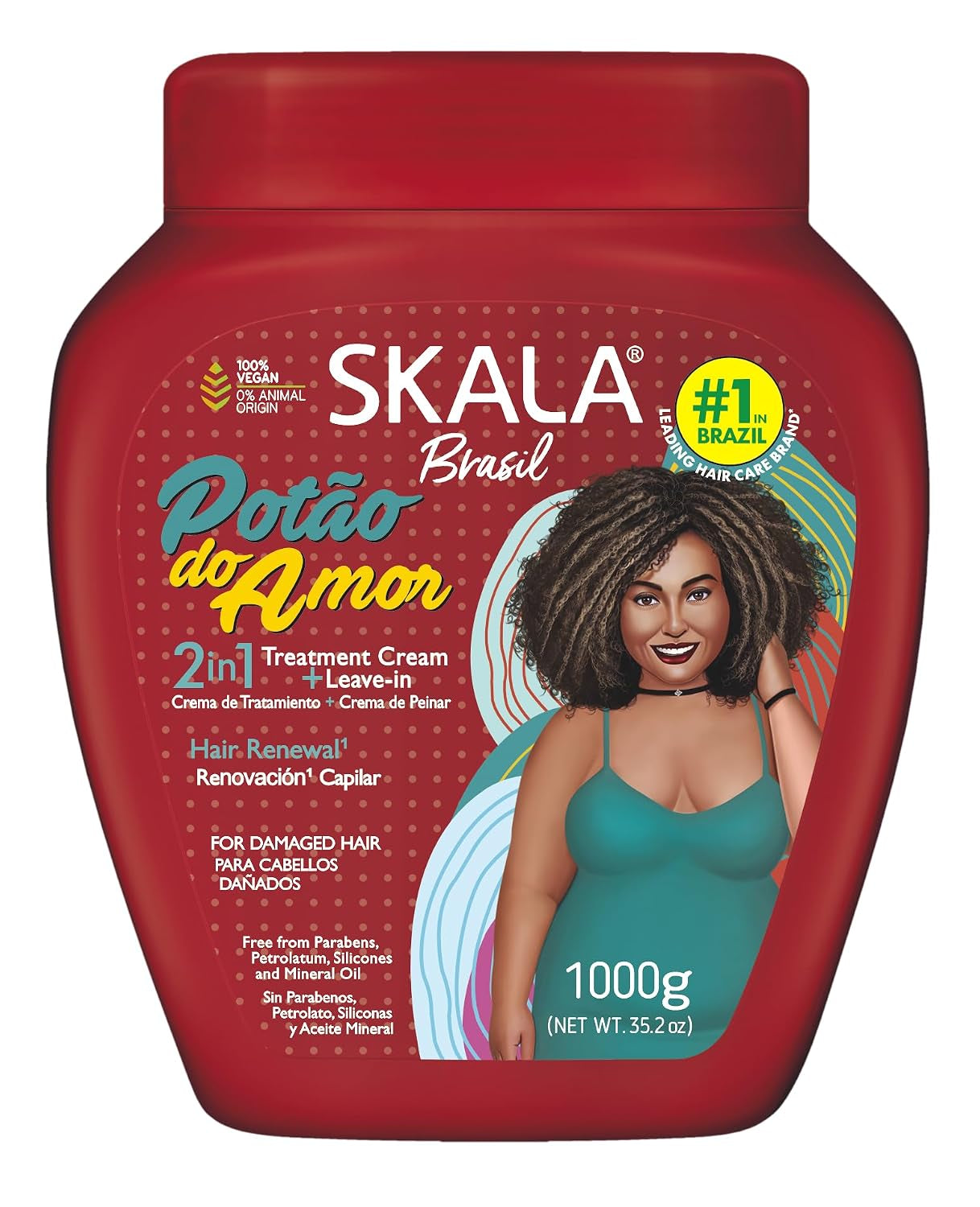 Potão Do Amor 2 in 1 Treatment Cream & Leave in Conditioner for All Hair Types, Vegan Hair Mask, Deep Hydration Mask, Softening & Smoothing Care, No Parabens or Silicones, 1000 G (Pack of 6)