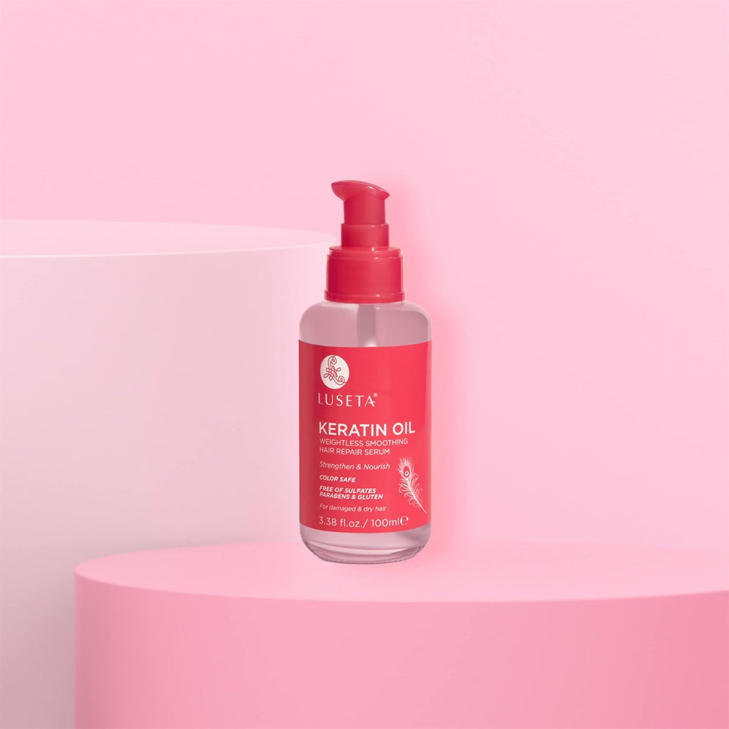 Luseta Keratin Hair Oil Serum for Dry Damaged Color Treated Hair 3.38 Oz | Weightless Keratin Hair Oil Helps Smooth Frizz, Add Shine, and Condition Dry Ends for Softer-Looking Hair.