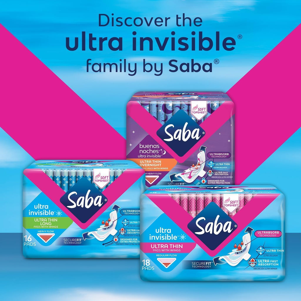 Ultra Invisible Ultra Thin Regular Pads with Wings, Securefit Technology, 3-Pack of 18 Pads (54 Count)