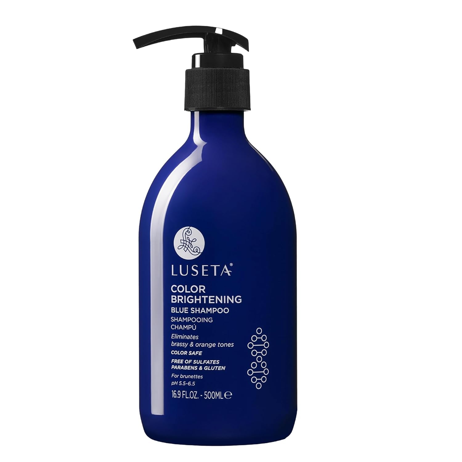 Color Brightening Blue Shampoo for Brunettes and Brassy Orange Tones, Hair Care Routine Shmapoo for Color Treated Hair, Sulfate Phosphate & Paraben Free 16.9Oz