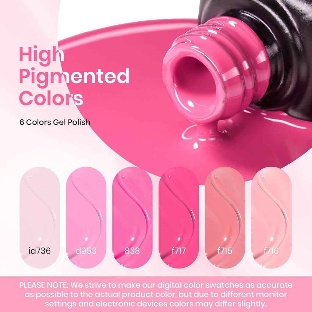 Beetles Pink Gel Polish Set, Pink Melody, 6 Colors Gel Nail Polish Set | Nude Light Hot Dark Pink Shades, Soak-Off UV LED, Long-Lasting Nails Art for Salon, Home DIY & Holiday Manicures