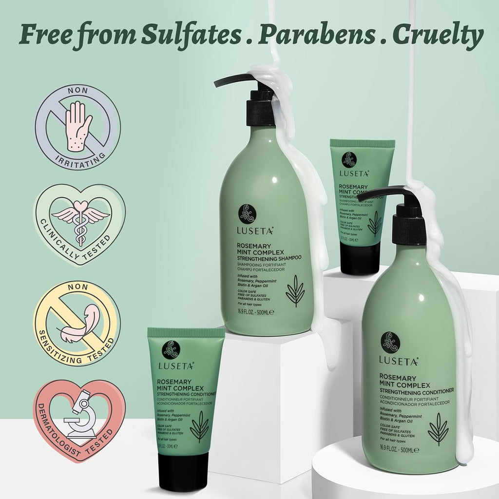 Rosemary Shampoo and Conditioner Set & Rosemary Mint Travel Shampoo and Conditioner for Dry Damaged Fine Hair Volumizing Thickening, Natural anti Frizz for Women Men (2X16.9 FL Oz+2X1.01 FL Oz)