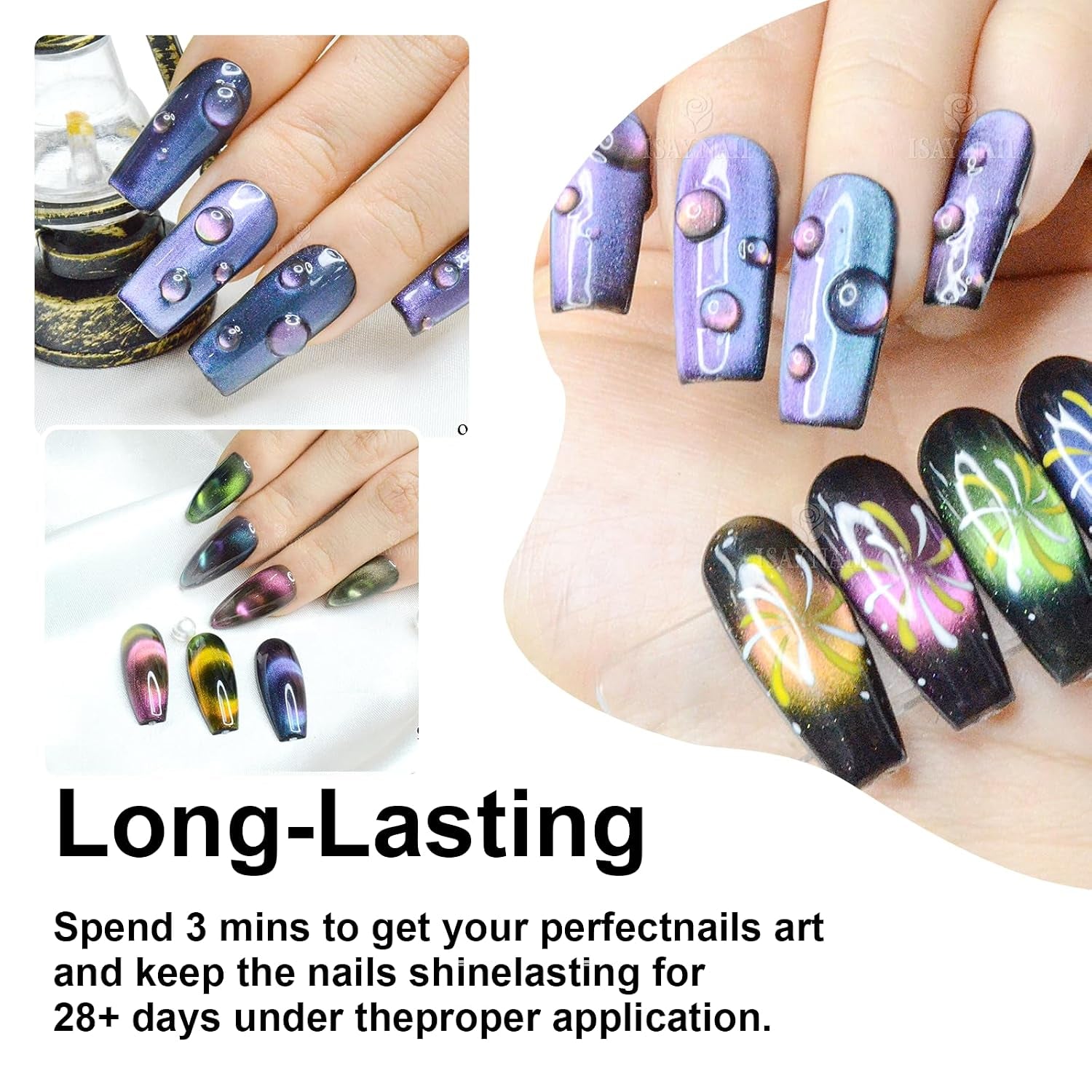 9D Cat Eye Gel Nail Polish, 7.5Ml*6 with Magnets Stick, Galaxy Chameleon Effect Silky Cat Eye Nail Gel Soak off Nail Art Salon Manicure Home Ladies Gift