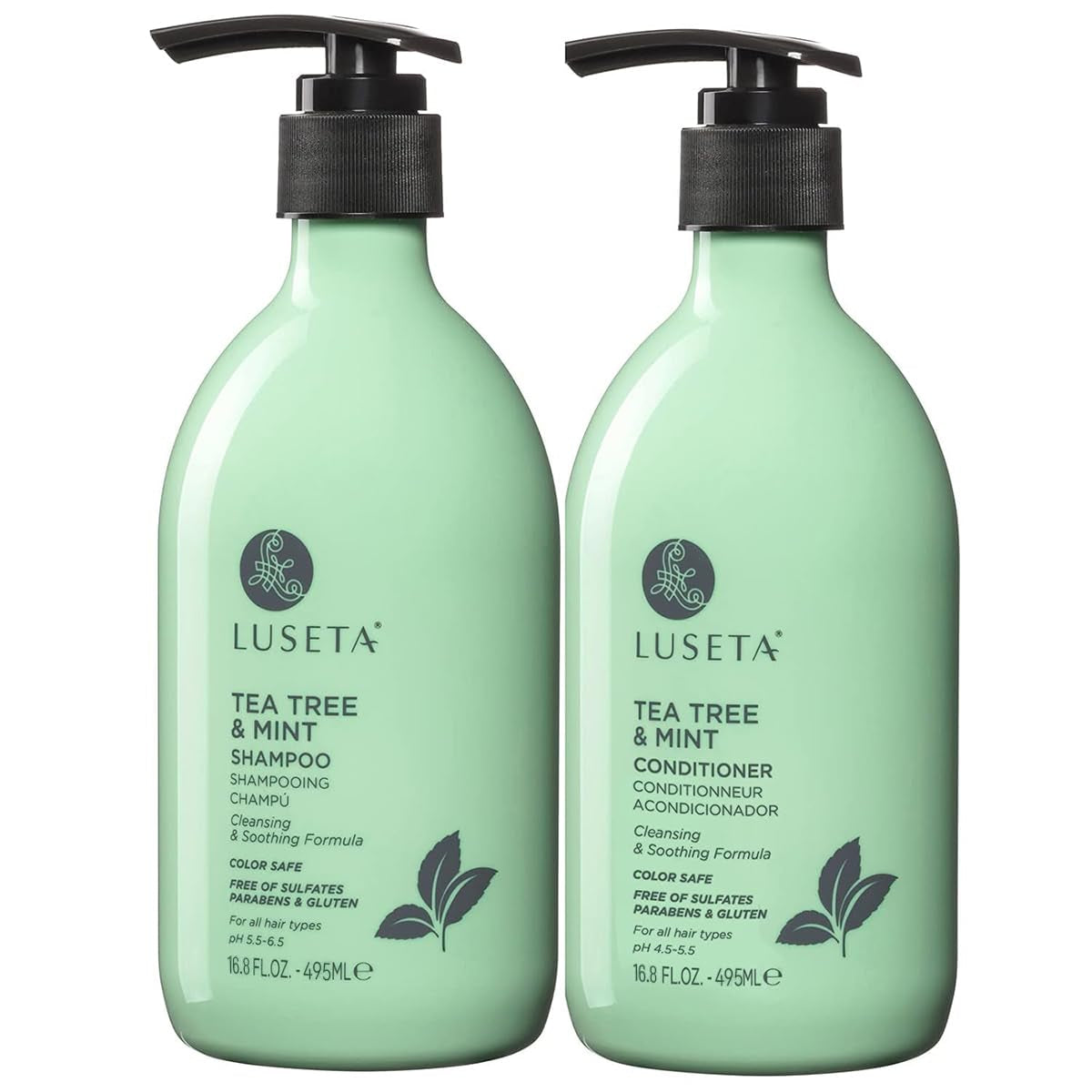 LUSETA Tea Tree Mint Shampoo and Conditioner for Hair Cleaning, Clarifying with Lavender, Tea Tree & Peppermint Oil, Soothe the Scalp, Fight Itchy, Hydrating for Women and Men, 16.8Oz*2