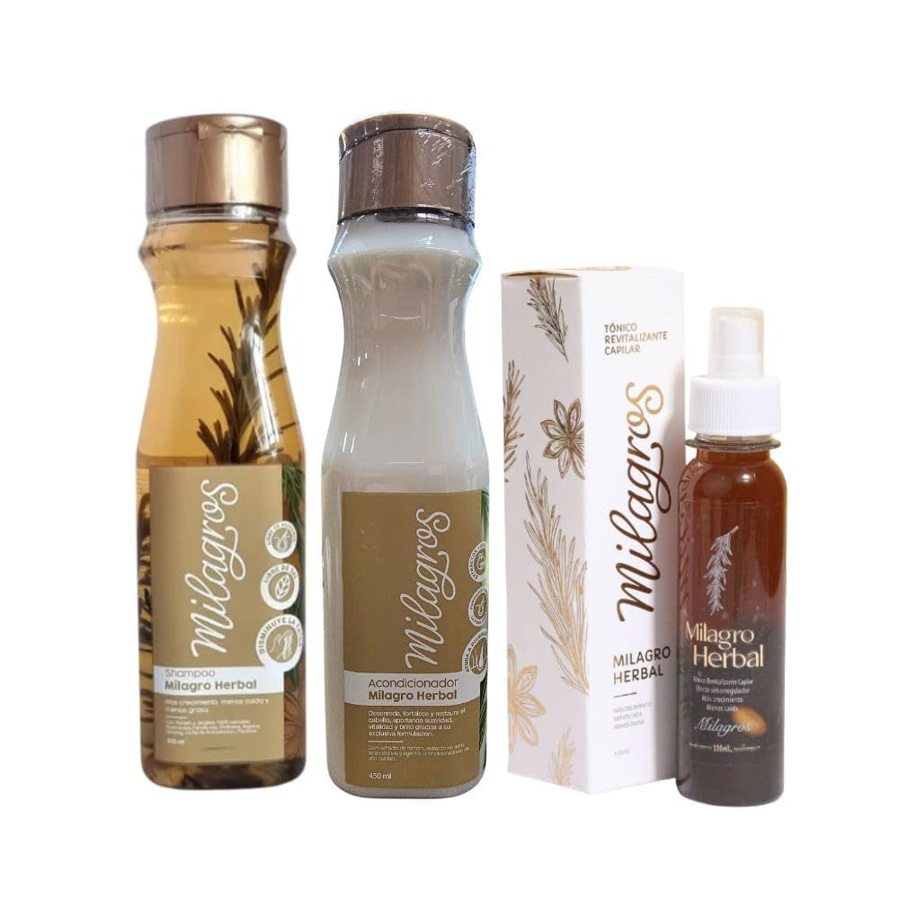 Shampoo Milagro Herbal, Acondicionador Milagro Herbal Y Tonico Milagro Herbal Milagrs (3 Pack) Milagrs Milagro Herbal Milagro Shampoo, Milagro Herbal Milagro Conditioner and Milagro Herbal