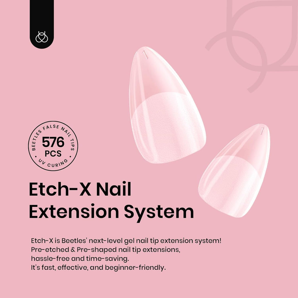 Beetles Gel Nail Tips 576Pcs Extra Short Almond Fake Nails Etch-X