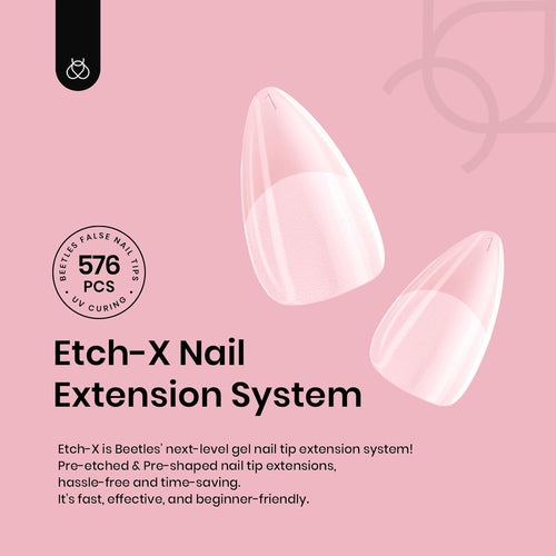 Beetles Gel Nail Tips 576Pcs Extra Short Almond Fake Nails Etch-X