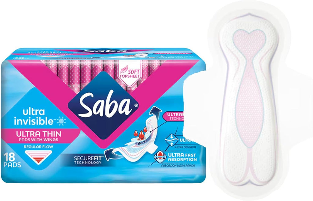 Ultra Invisible Ultra Thin Regular Pads with Wings, Securefit Technology, 3-Pack of 18 Pads (54 Count)