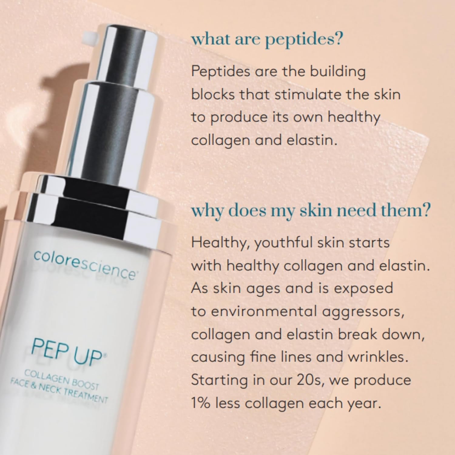 Colorescience Pep up Collagen Renewal Face & Neck Treatment, Promotes Collagen and Elastin Production, 10 Peptides to Defend against Signs of Aging