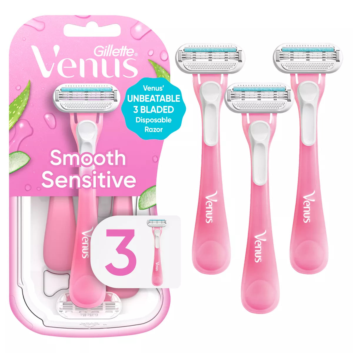 Venus Sensitive 3-Blade Women'S Disposable Razors - 3Ct