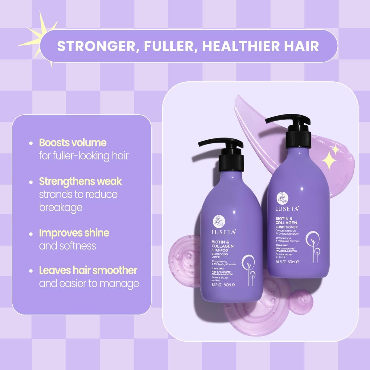 Luseta Biotin & Collagen Shampoo and Conditioner Set for Thinning Hair – Thickening & Strengthening with Argan Oil - Adds Volume, Shine & Manageability Sulfate Free, Paraben Free -16.9 Fl Oz (2 Pack)