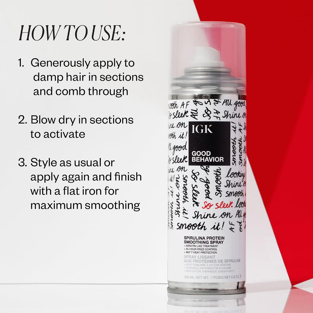 GOOD BEHAVIOR Spirulina Protein Smoothing Spray | 4-Day Frizz Control + Heat Protectant | Vegan + Cruelty Free | 5.6 Oz