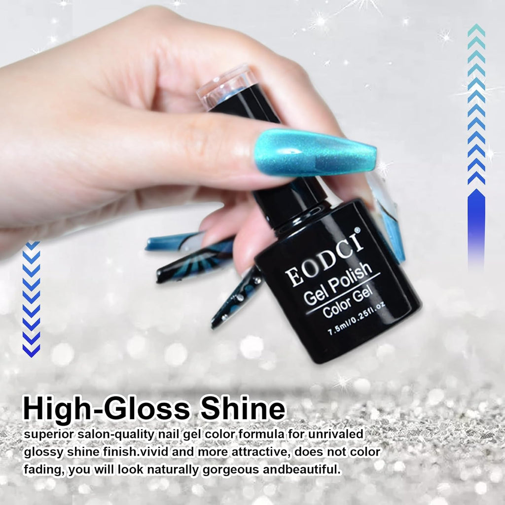 9D Cat Eye Gel Nail Polish, 7.5Ml*6 with Magnets Stick, Galaxy Chameleon Effect Silky Cat Eye Nail Gel Soak off Nail Art Salon Manicure Home Ladies Gift