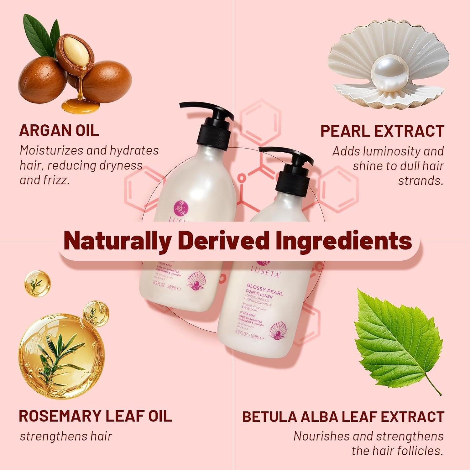 Glossing Pearl Shampoo and Conditioner Set 2 * 16.9 Fl Oz | Shine Boosting Sulfate Free for Color Treated Hair, Argan Oil Moisturizing Frizz Control Smoothing for Dry Damaged Hair