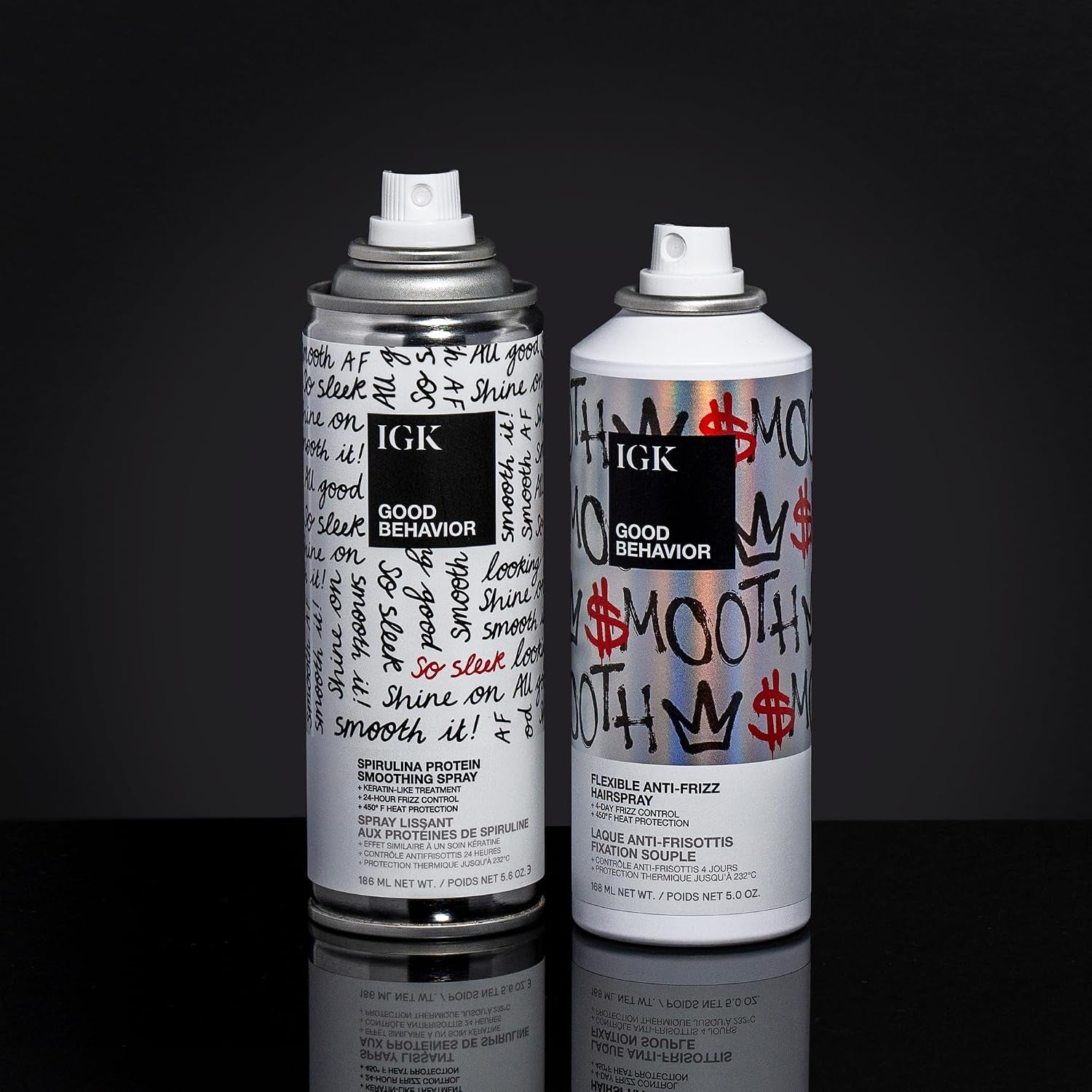 Good Behavior Hair Styling Bundle – Spirulina Protein Smoothing Spray (5.6 Oz) + Flexible Anti-Frizz Hairspray (5 Oz) – 72-Hour Frizz Control, 450°F Heat Protection, Sleek Finish & Shine