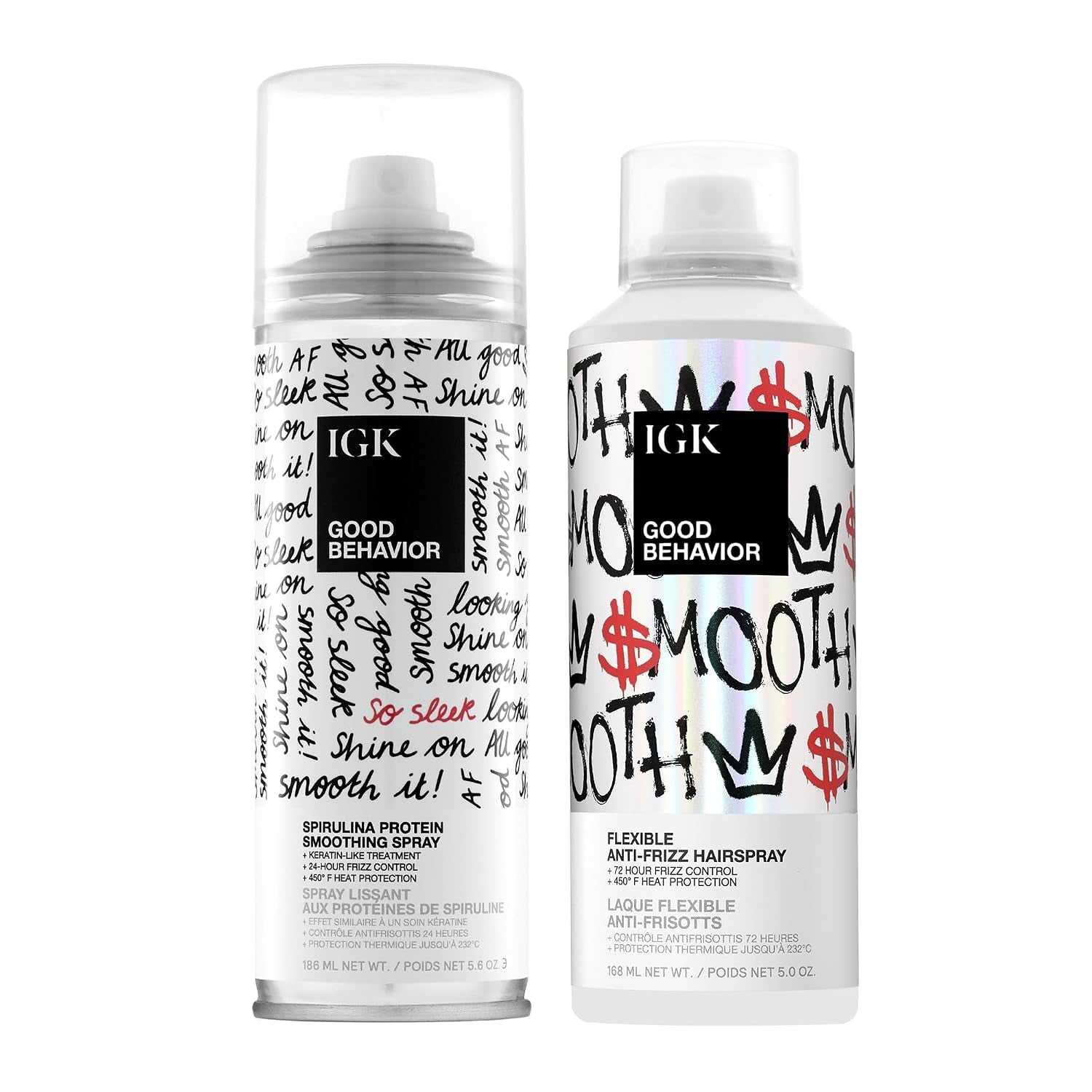 Good Behavior Hair Styling Bundle – Spirulina Protein Smoothing Spray (5.6 Oz) + Flexible Anti-Frizz Hairspray (5 Oz) – 72-Hour Frizz Control, 450°F Heat Protection, Sleek Finish & Shine