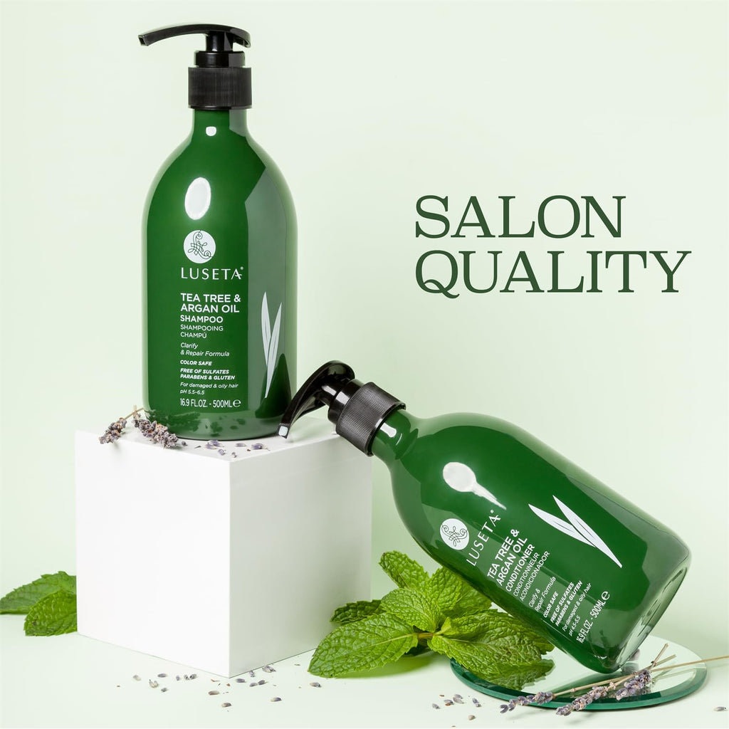 Tea Tree Oil Shampoo and Conditioner Set for Flaky, Dry Scalp - Cooling Peppermint & Lavender, Refreshes Scalp & Removes Buildup, Sulfate-Free, 2 X 16.9 Oz