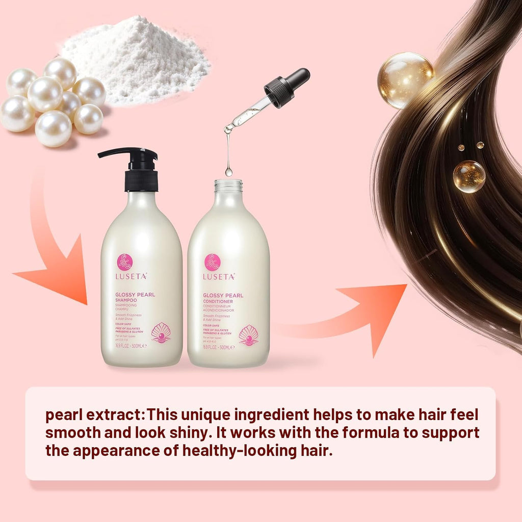 Glossing Pearl Shampoo and Conditioner Set 2 * 16.9 Fl Oz | Shine Boosting Sulfate Free for Color Treated Hair, Argan Oil Moisturizing Frizz Control Smoothing for Dry Damaged Hair