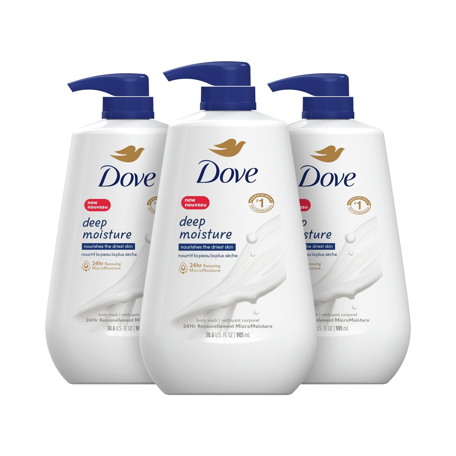 Dove Deep Moisture Body Wash 30.6 Fl Oz Pack of 3 Nourishing Hydration