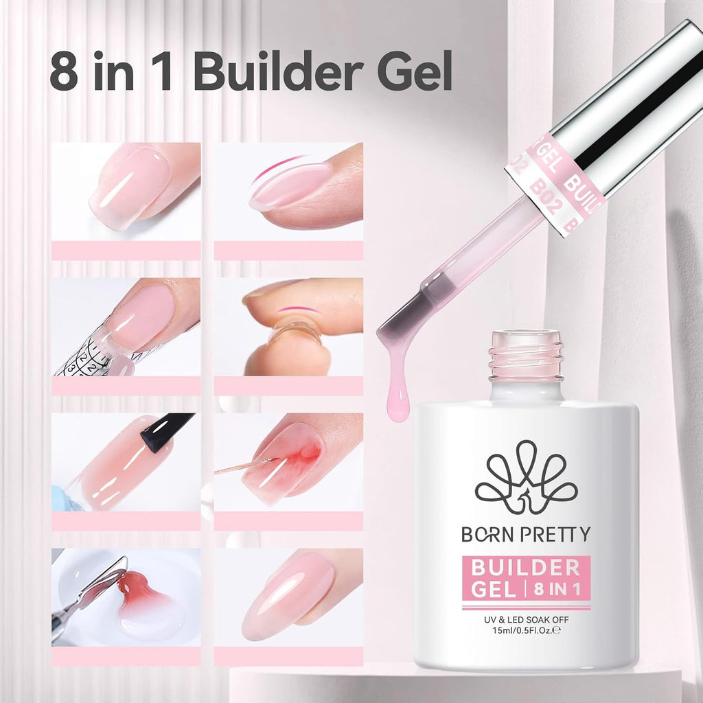 Builder Gel for Nails,8-In-1 Sheer Pink Builder Nail Gel