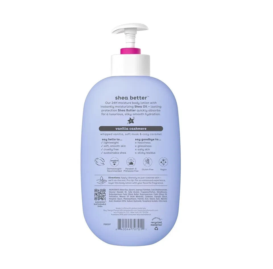 Eos Shea Better Body Lotion for Dry Skin | Vanilla Cashmere |16 Oz