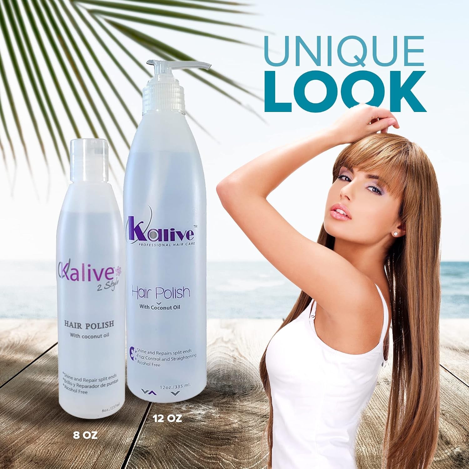 KALIVE Hair Polish with Coconut Oil - Nourishing, Smoothing for Frizzy, Dry, and Damaged Hair - 12 Oz, Anti-Frizz Product