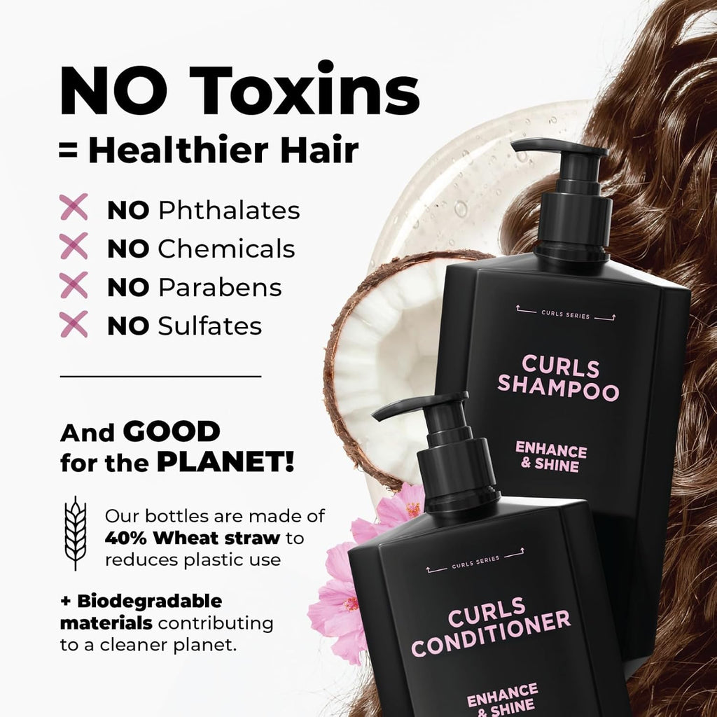 Curly Hair Shampoo & Conditioner Set – Hydrating Curl Shampoo & Conditioner for Curly & Wavy Hair for Women & Men – Sulfate-Free Frizz Control & Moisture for Defined, Softer Curls – 17 Fl Oz