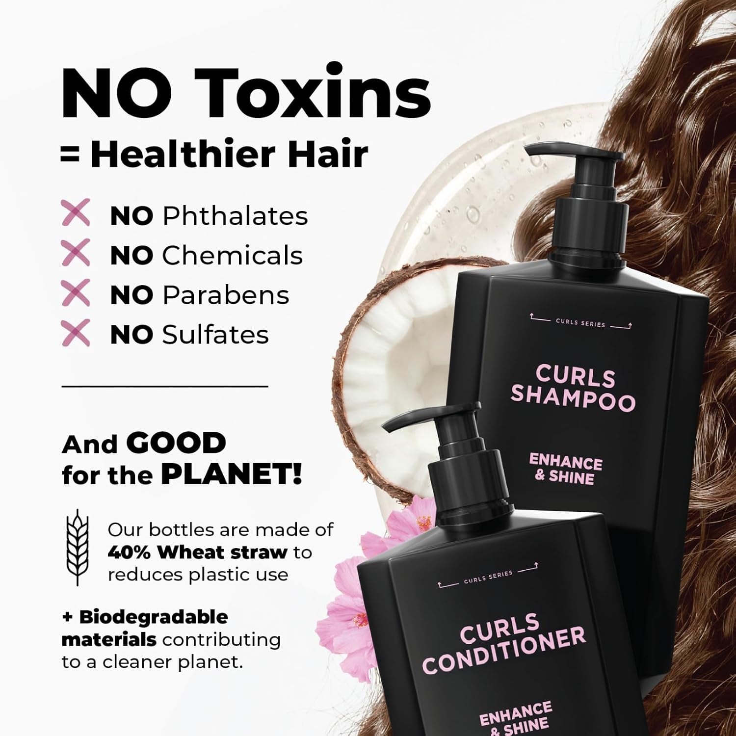 Curly Hair Shampoo & Conditioner Set – Hydrating Curl Shampoo & Conditioner for Curly & Wavy Hair for Women & Men – Sulfate-Free Frizz Control & Moisture for Defined, Softer Curls – 17 Fl Oz