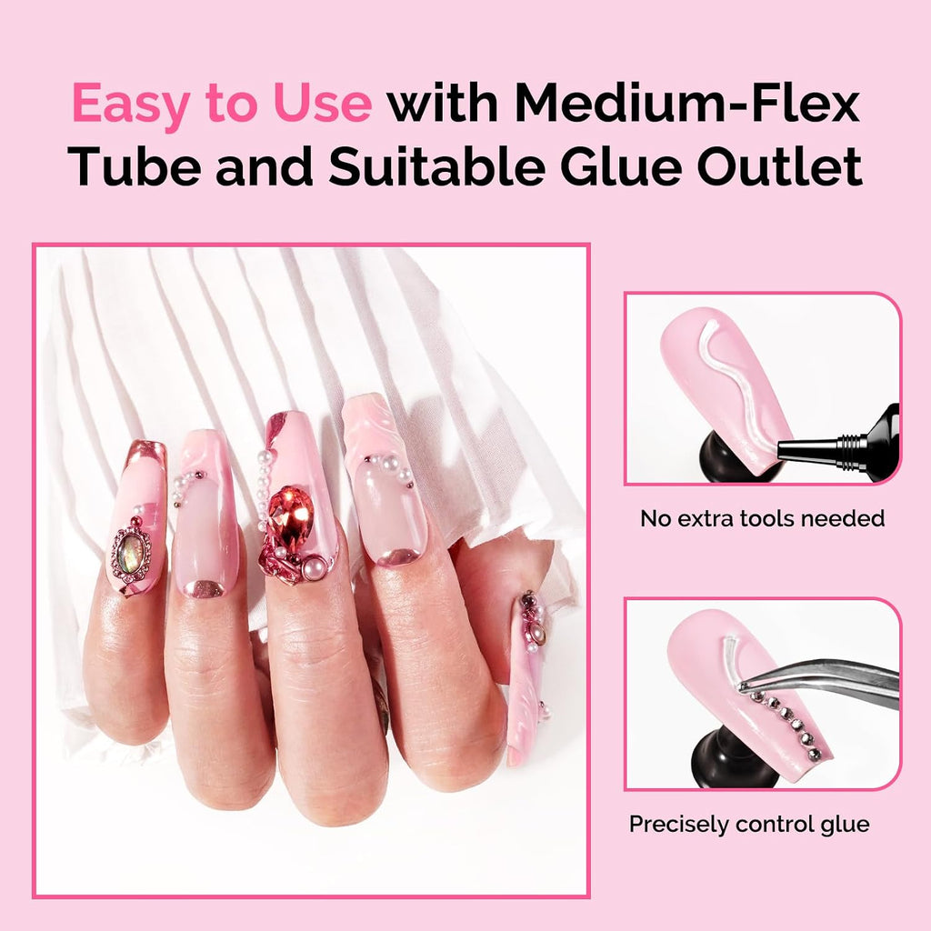 Nail Rhinestone Glue Set, 3D Gel Nail Art Design Strong Adhesive Nail Gem Glue for Nail Charms Gems Jewelry Decoration DIY Manicured at Home Cured Need Beauty Gifts for Women