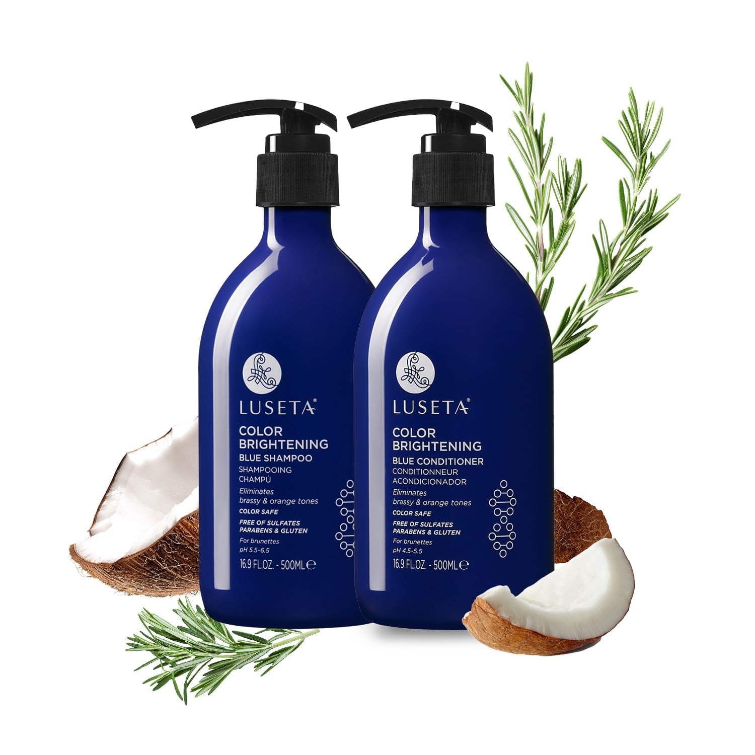Luseta Blue Shampoo for Brassy Hair and Brunettes, Level up Tones down Orange & Copper Hues, Blue Shampoo and Conditioner for Color Treated Hair, Targets Brassy and Refresh Cool-Toned Colors 2X16.9Oz