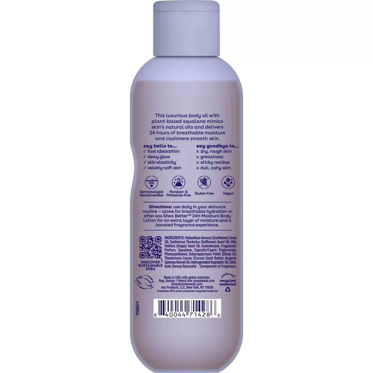 Eos Shea Better Cashmere Body Oil - Vanilla Cashmere - 6 Fl Oz: Moisturizing, Whole Body Use, for Normal Skin
