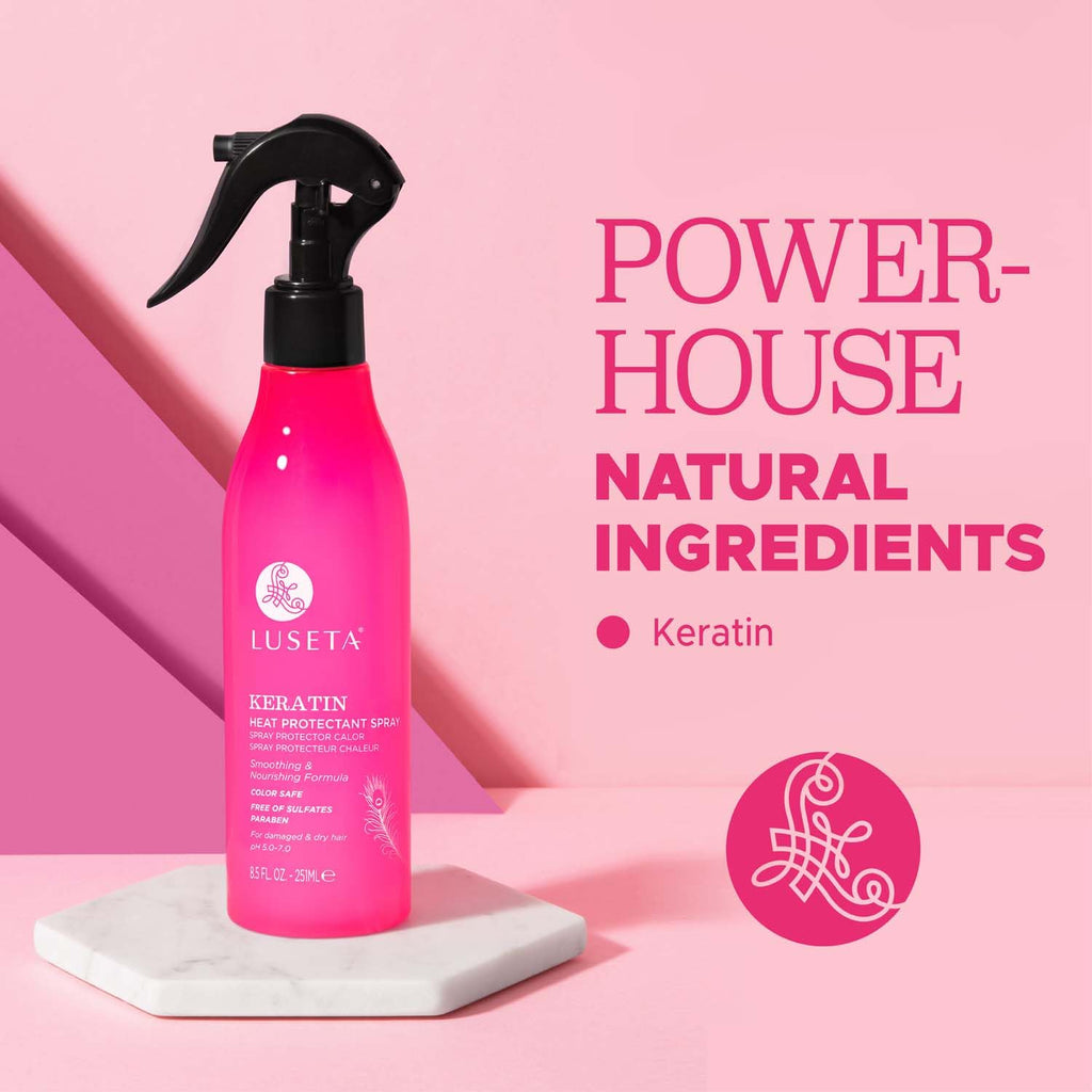 Luseta Keratin Heat Protectant Spray for Dry & Damaged Hair, 8.5 Oz | Thermal Protection, Repairs & Strengthens, Frizz Control, Split End Care, Smoothing Treatment, Lightweight Formula