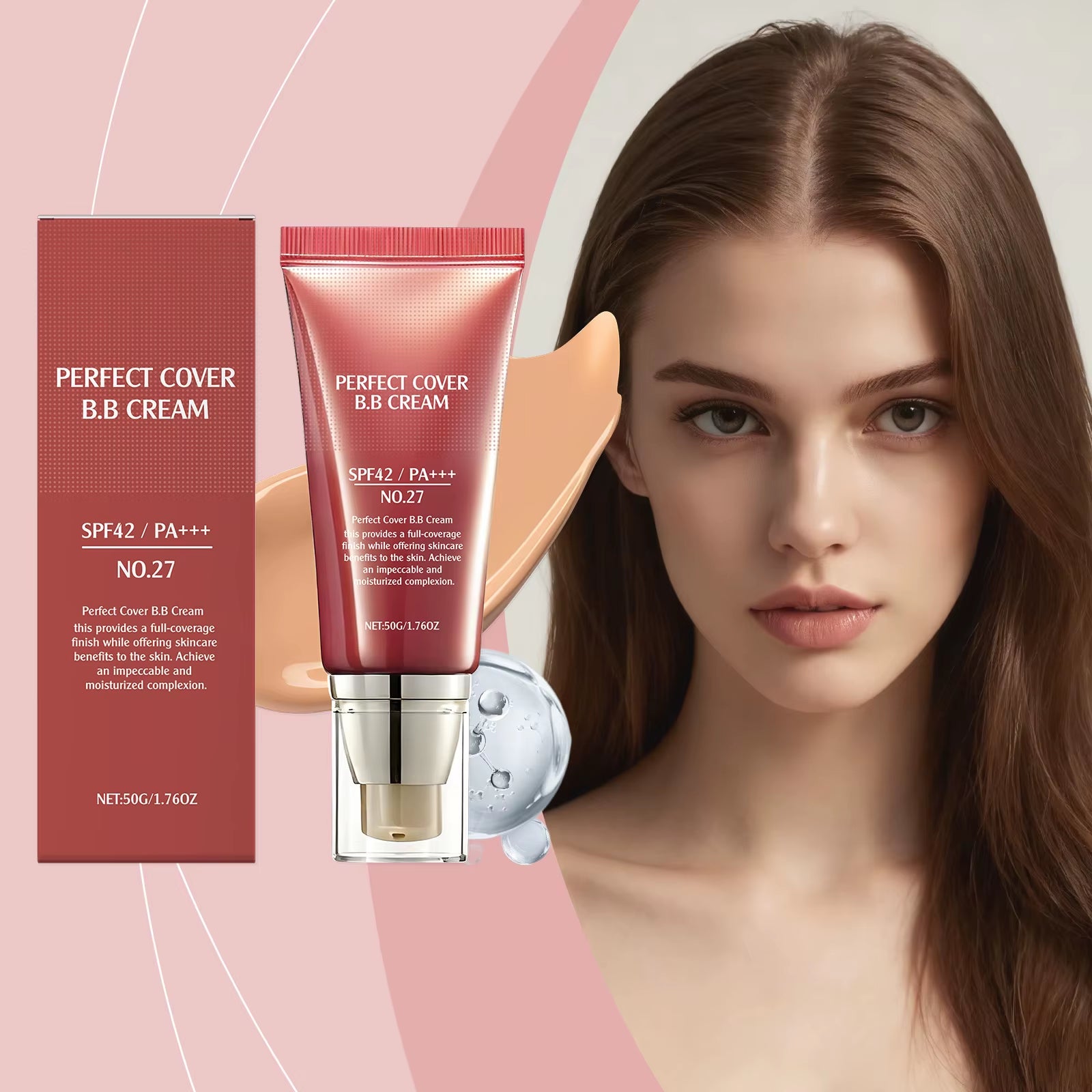 BB Cream SPF 42 PA +++ Tinted Moisturizer for Face Full Coverage Concealer Liquid Foundation Makeup for Dark Circles Fine Lines