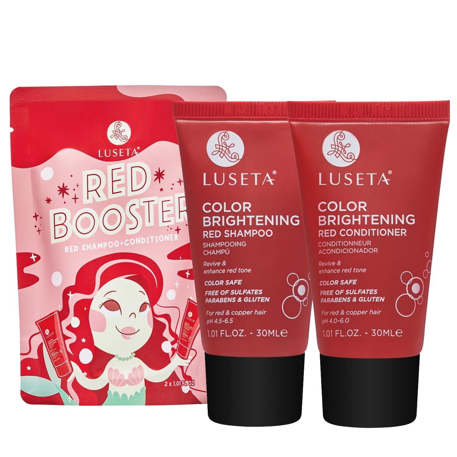 Luseta Color Brightening Red Shampoo and Conditioner Set, Color Depositing for Copper and Color-Treated Hair, Sulfate and Paraben-Free, 2 X 1.01Oz