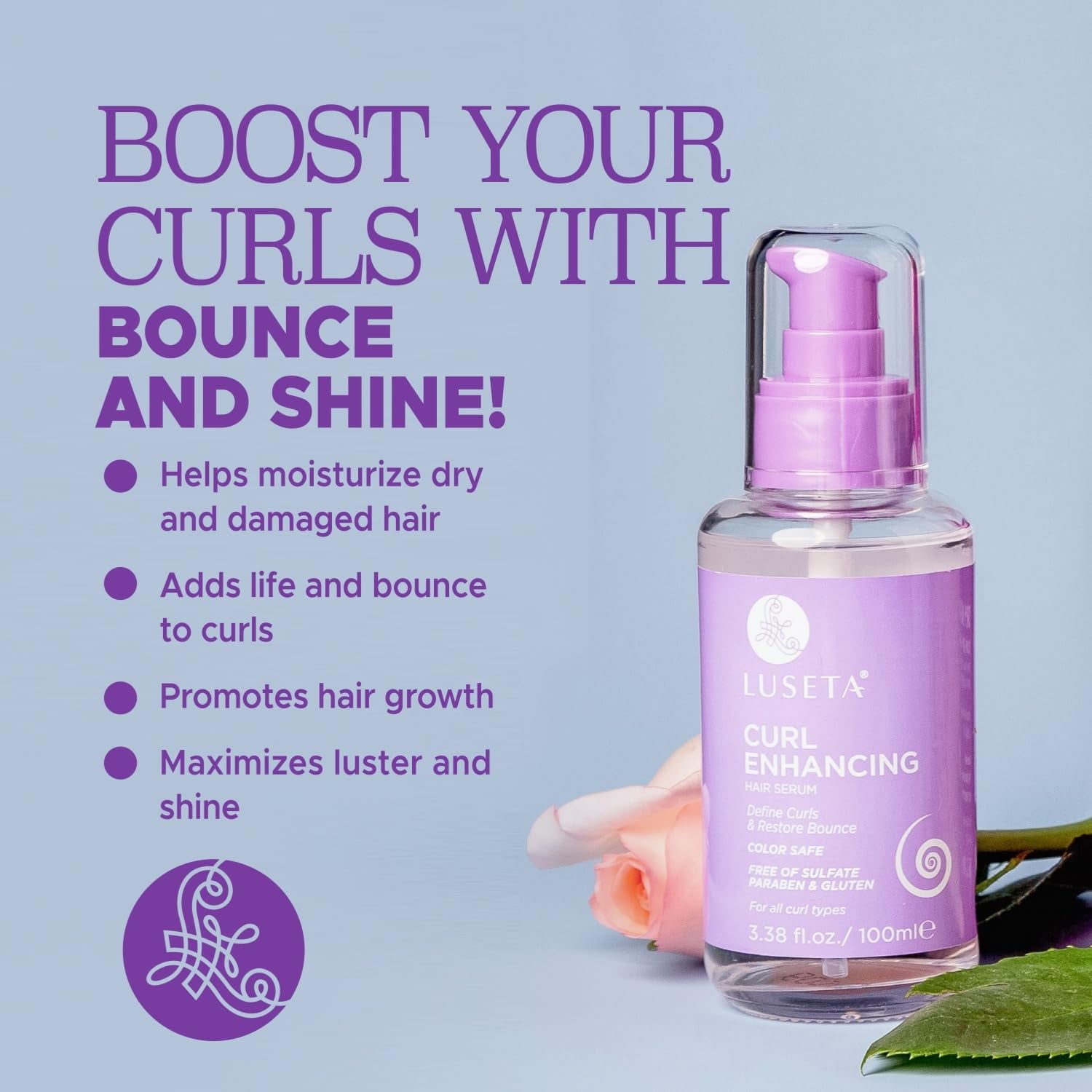 Luseta Curl Enhancing Hair Oil, Anti-Frizz Serum for Curly Hair, 3.38 Oz | Coconut Oil Hair Serum Helps Define Curls, Smooth Frizz, Add Shine, and Restore Bounce for Wavy and Curly Hair.