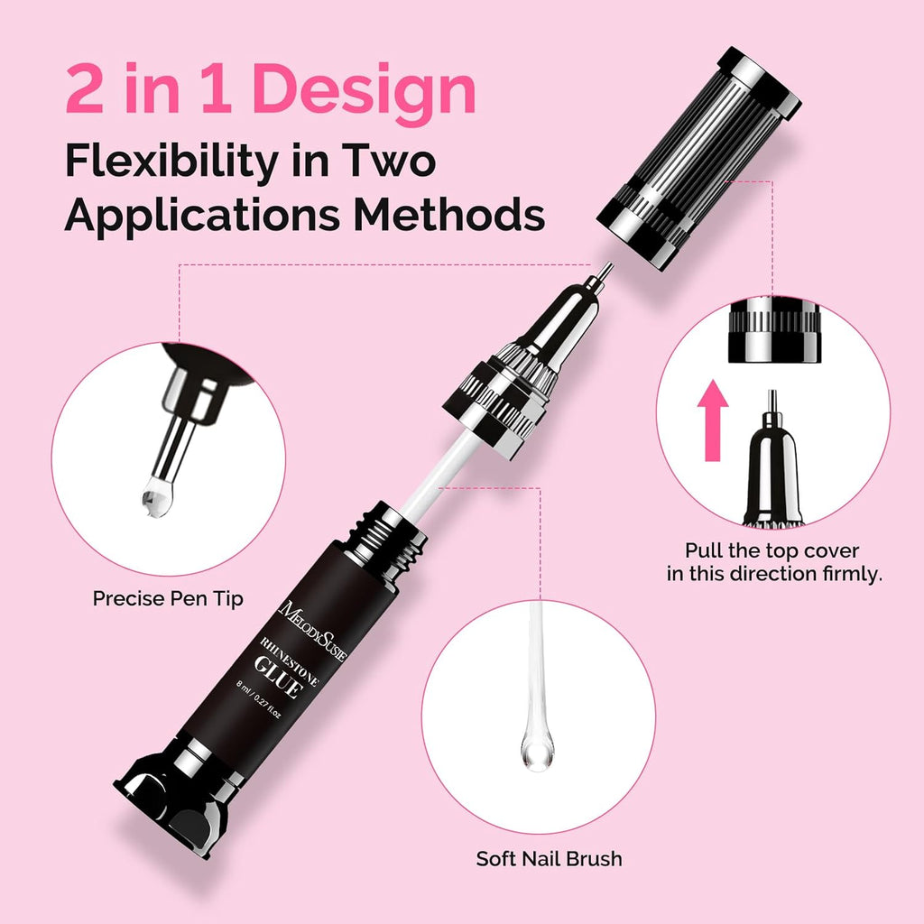 Nail Rhinestone Glue Set, 3D Gel Nail Art Design Strong Adhesive Nail Gem Glue for Nail Charms Gems Jewelry Decoration DIY Manicured at Home Cured Need Beauty Gifts for Women
