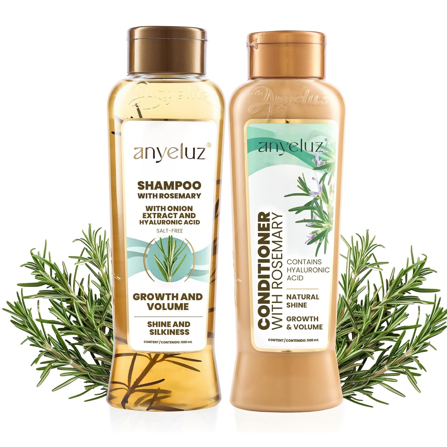 Rosemary Shampoo and Conditioner Set - with Hyaluronic Acid and Natural Extracts, Strengthens and Hydrates Hair for Shine and Vitality - ¡Tu Cabello Fuerte!