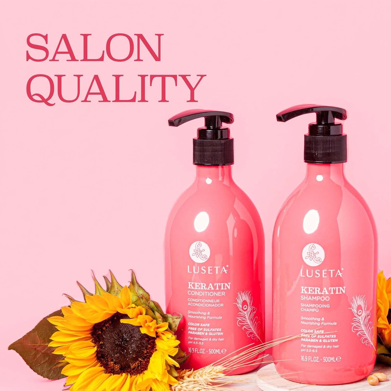 Luseta Keratin Shampoo and Conditioner for Color Treated Damaged & Dry Hair, Keratin Hair Treatment for Smoothing, Nourishing & Strengthening, Color Safe, Free of Sulfates and Gluten 2 X 16.9Oz