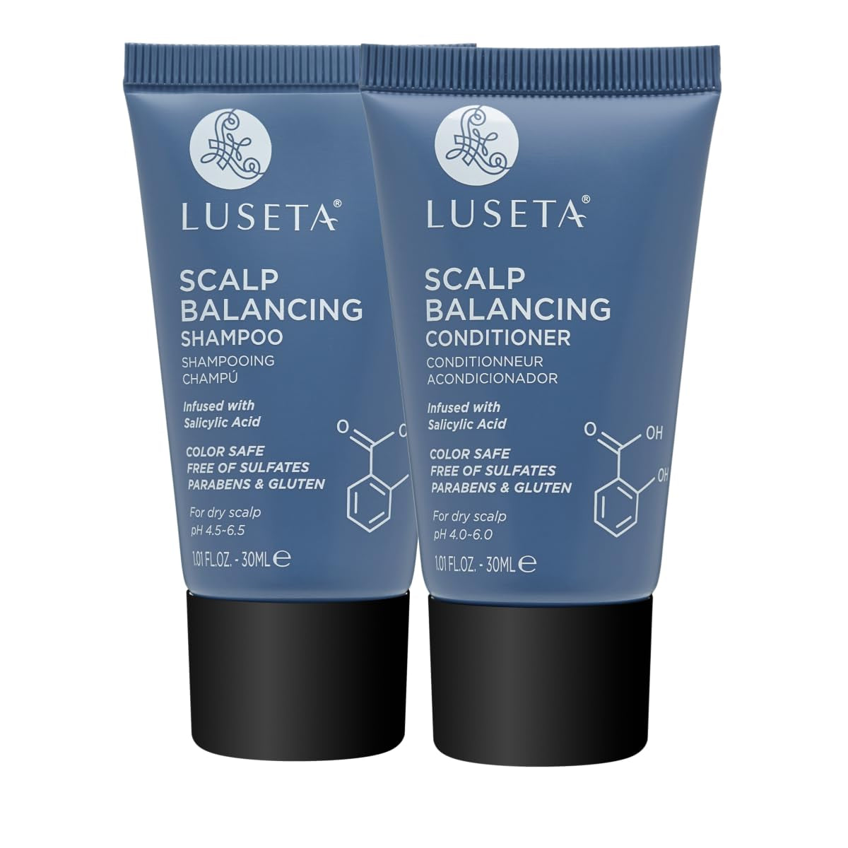 Scalp-Balancing Travel Size Shampoo and Conditioner Set for Women, Salicylic Acid Travel Shampoo and Conditioner, Anti-Dandruff Shampoo for Men, Clarifying, Ph-Balanced, 2 X 1.01 Fl Oz