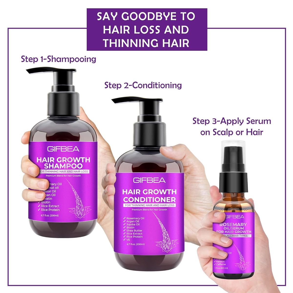 Hair Growth Shampoo and Conditioner Set W/Hair Growth Oil Serum Products,Biotin Argan Oil Castor Oil Routine Rosemary Shampoo for Thinning Hair Loss
