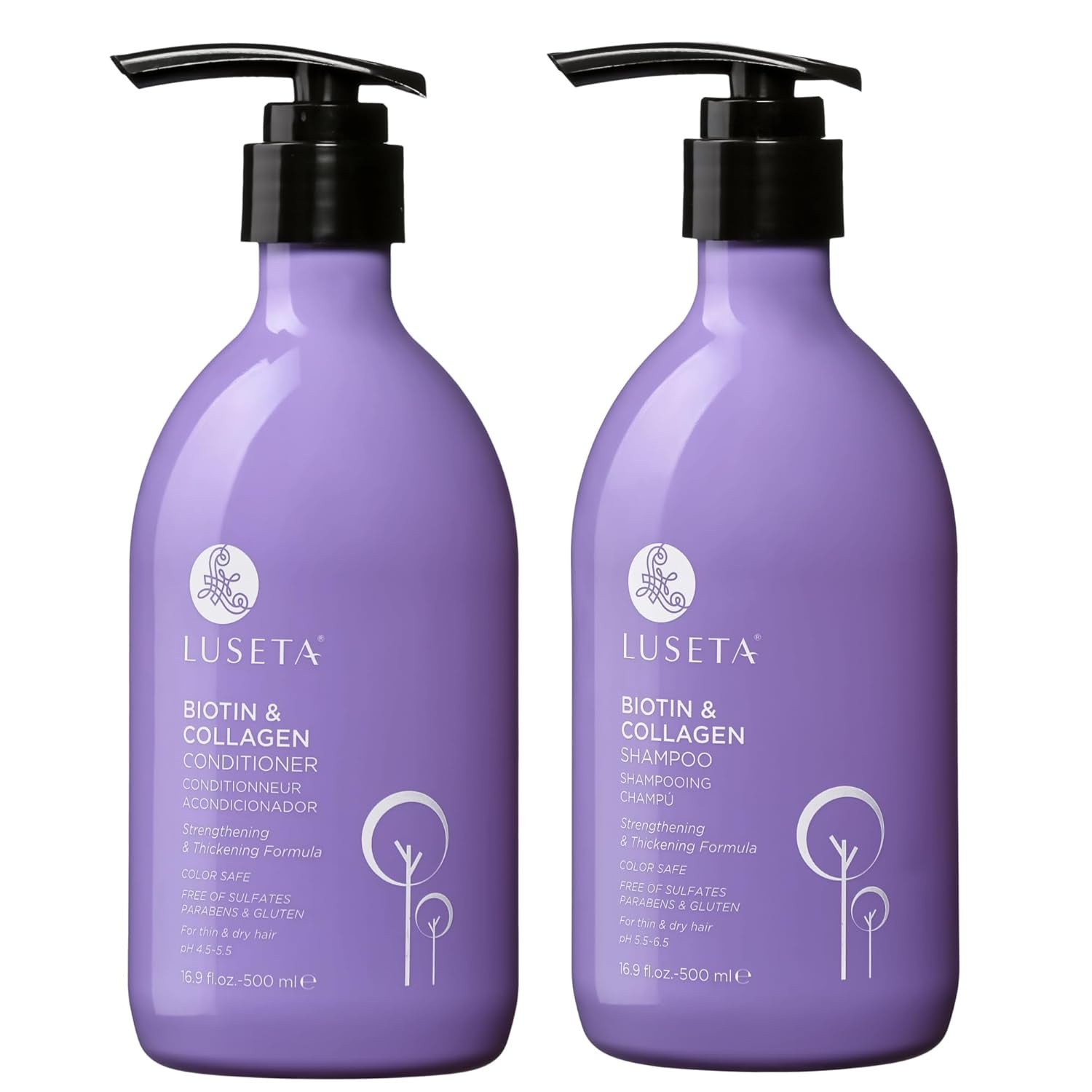 Luseta Biotin & Collagen Shampoo and Conditioner Set for Thinning Hair – Thickening & Strengthening with Argan Oil - Adds Volume, Shine & Manageability Sulfate Free, Paraben Free -16.9 Fl Oz (2 Pack)