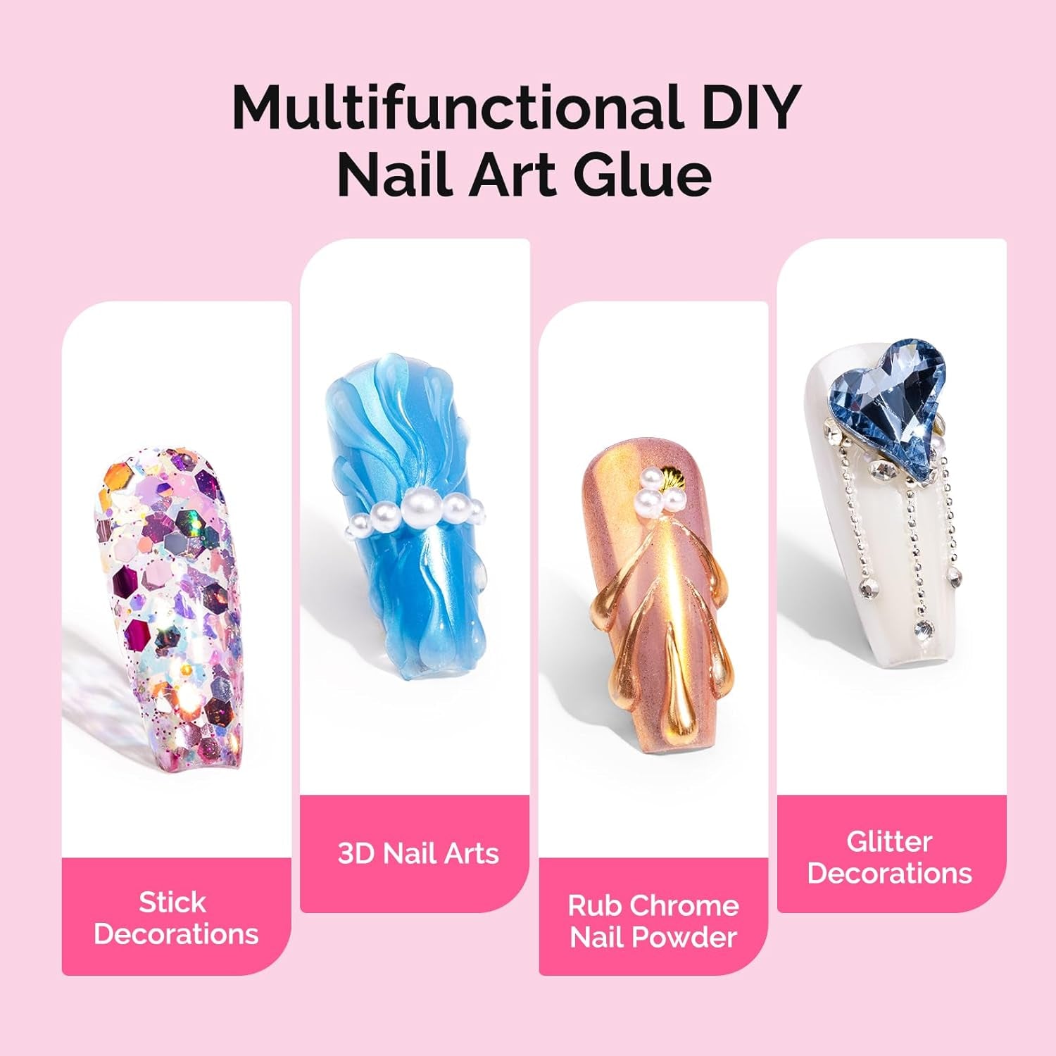 Nail Rhinestone Glue Set, 3D Gel Nail Art Design Strong Adhesive Nail Gem Glue for Nail Charms Gems Jewelry Decoration DIY Manicured at Home Cured Need Beauty Gifts for Women