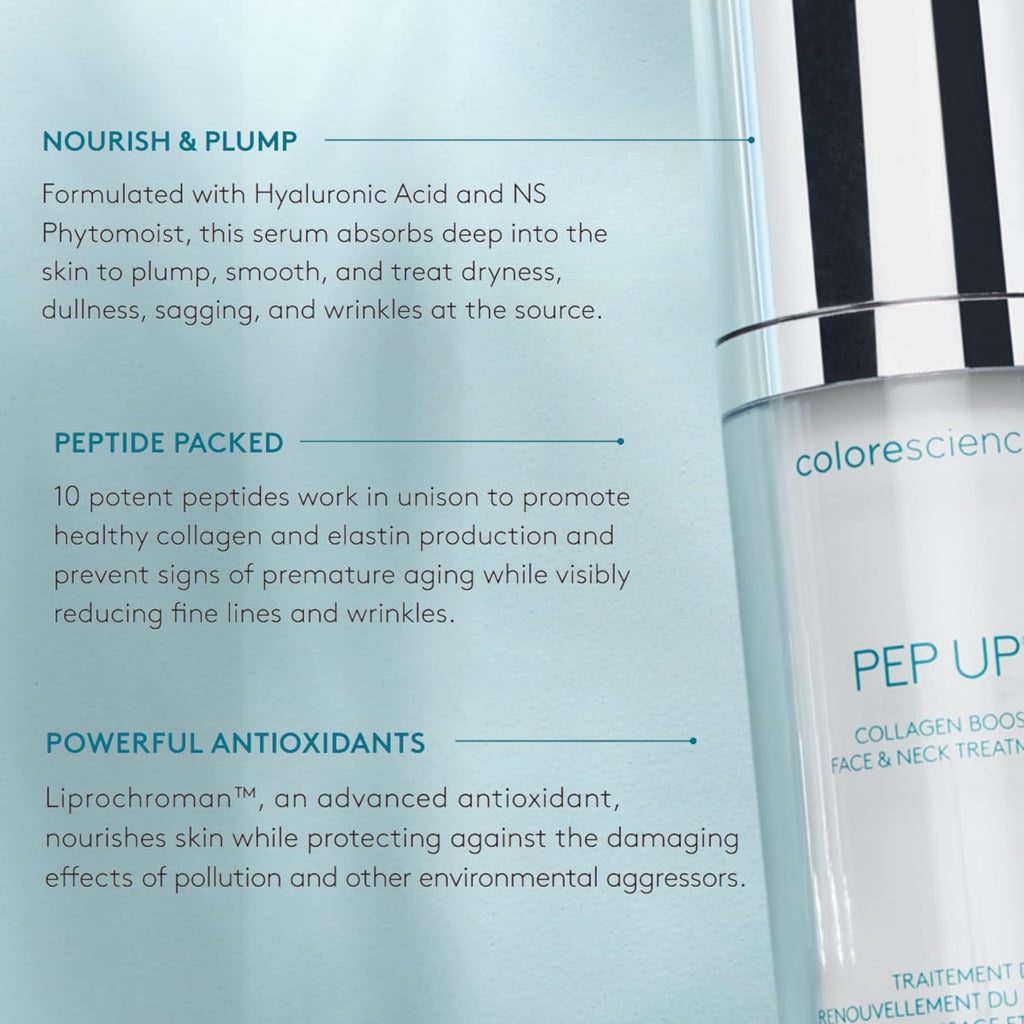 Colorescience Pep up Collagen Renewal Face & Neck Treatment, Promotes Collagen and Elastin Production, 10 Peptides to Defend against Signs of Aging