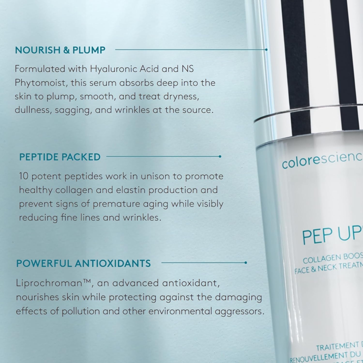 Colorescience Pep up Collagen Renewal Face & Neck Treatment, Promotes Collagen and Elastin Production, 10 Peptides to Defend against Signs of Aging