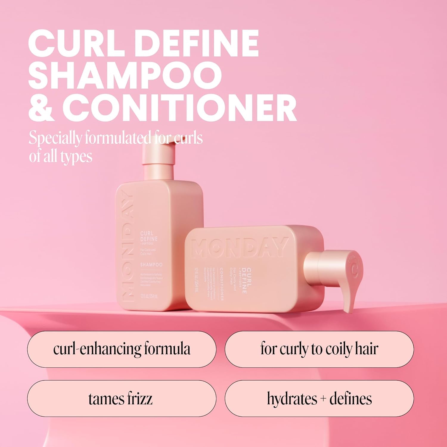 Curl Define Shampoo + Conditioner Set (2 Count) 12 Oz Each Nourishes Curls, Tames Frizz, Coconut Oil and Shea Butter Enhance Shine, 100% Recyclable Bottle