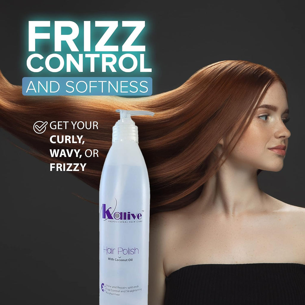 KALIVE Hair Polish with Coconut Oil - Nourishing, Smoothing for Frizzy, Dry, and Damaged Hair - 12 Oz, Anti-Frizz Product