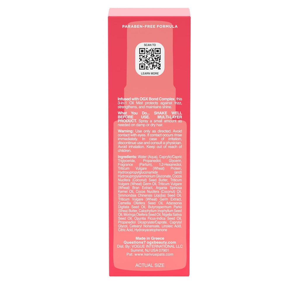 OGX Repair & Protect Bond Protein Repair 3-In-1 Oil Mist, Hair Oil Protects Dry, Damaged Hair against Frizz, Strengthens & Maintains Shine, Hair Mist Formulated without Parabens, 1.7 Oz