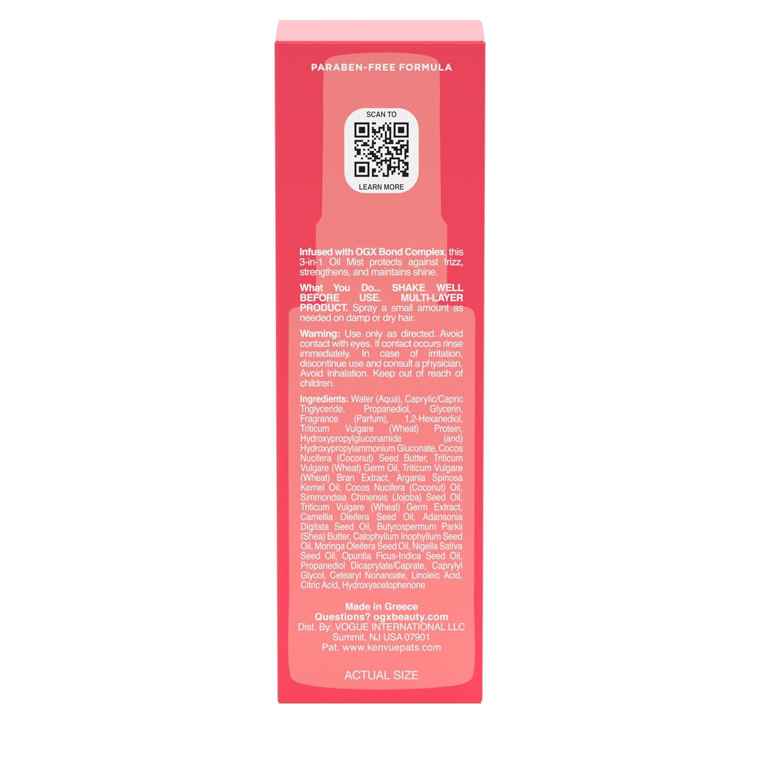 OGX Repair & Protect Bond Protein Repair 3-In-1 Oil Mist, Hair Oil Protects Dry, Damaged Hair against Frizz, Strengthens & Maintains Shine, Hair Mist Formulated without Parabens, 1.7 Oz