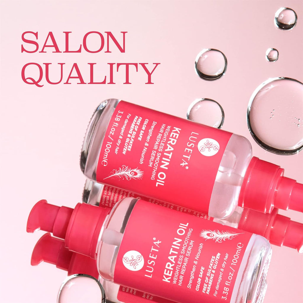 Luseta Keratin Hair Oil Serum for Dry Damaged Color Treated Hair 3.38 Oz | Weightless Keratin Hair Oil Helps Smooth Frizz, Add Shine, and Condition Dry Ends for Softer-Looking Hair.